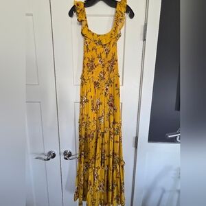 LBLC the label Mustard Yellow Floral Ruffle Maxi Dress